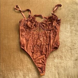 Lace Lingerie body suit Beautiful Rust Brown Used as a photoshoot prop sz S
